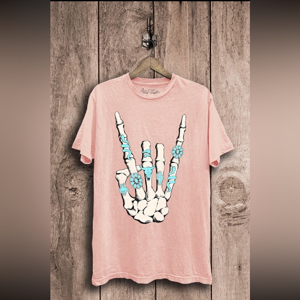 Love Rock and Turquoise Mineral Wash Western Tee in Pink size xl - Picture 2 of 3